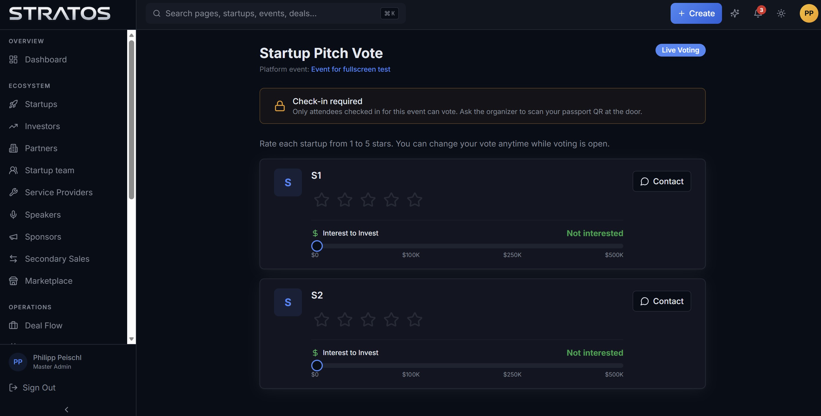 Demo Days that measure demand: check-in-verified star voting plus live interest-to-invest up to $500K per ballot.
